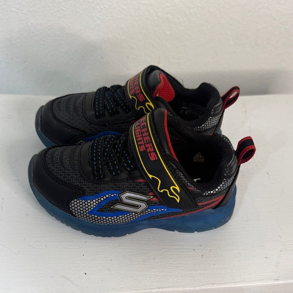 Skechers S-Lights Light-Up Sneakers Black Blue Red Toddler 7